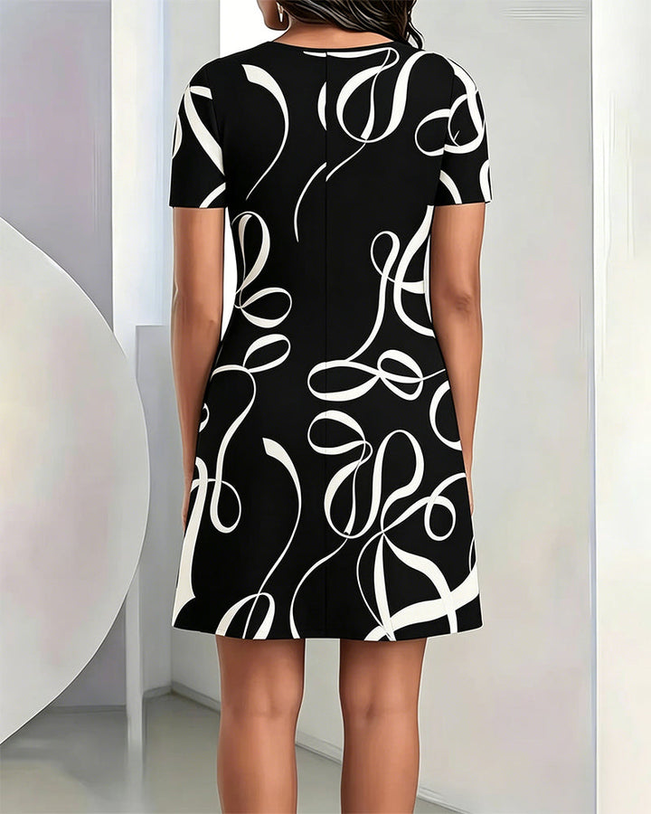Line Print Crew Neck Dress