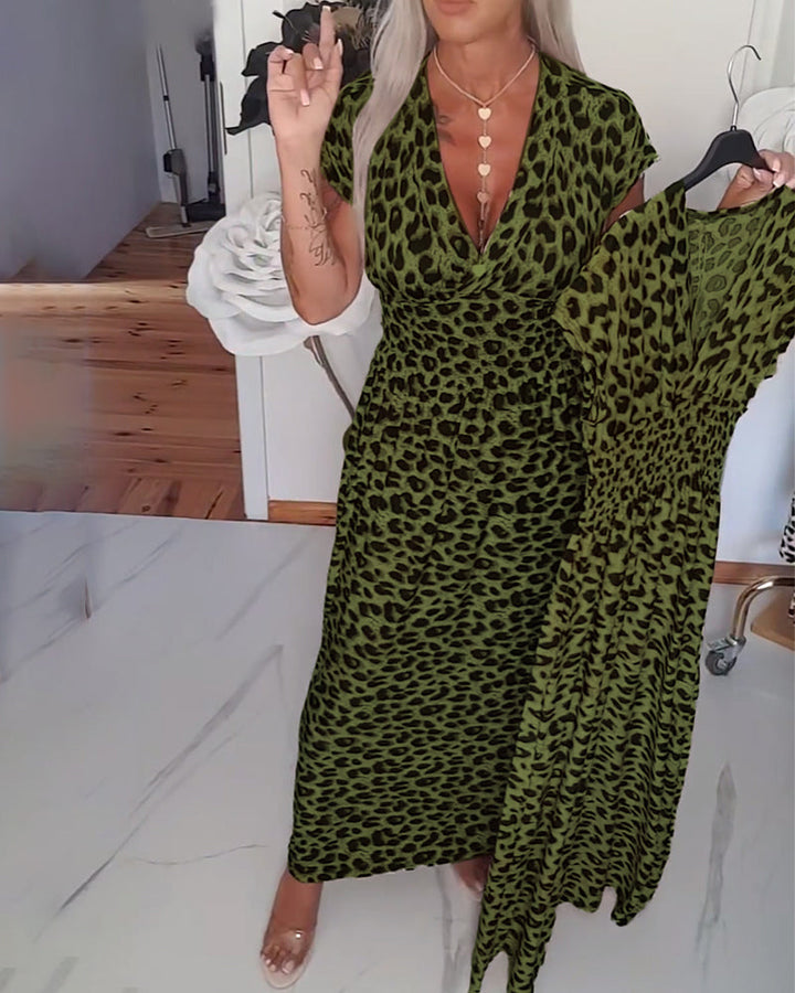 Elegant Leopard Print V-Neck Dress