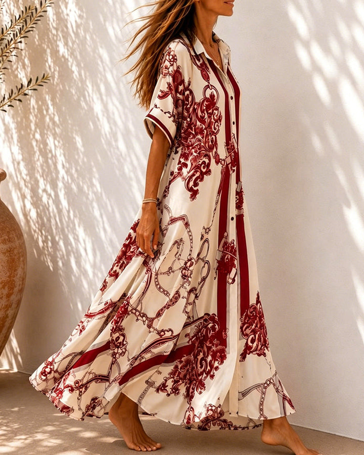 Vintage Scrollwork Lapel Shirt Dress