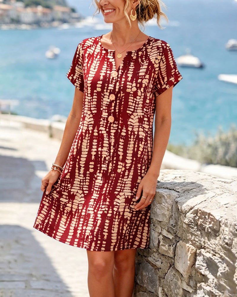 Contrast Color Short-Sleeved A-Hem Dress