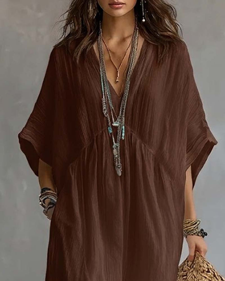 V-Neck Batwing Sleeve Flared Dress