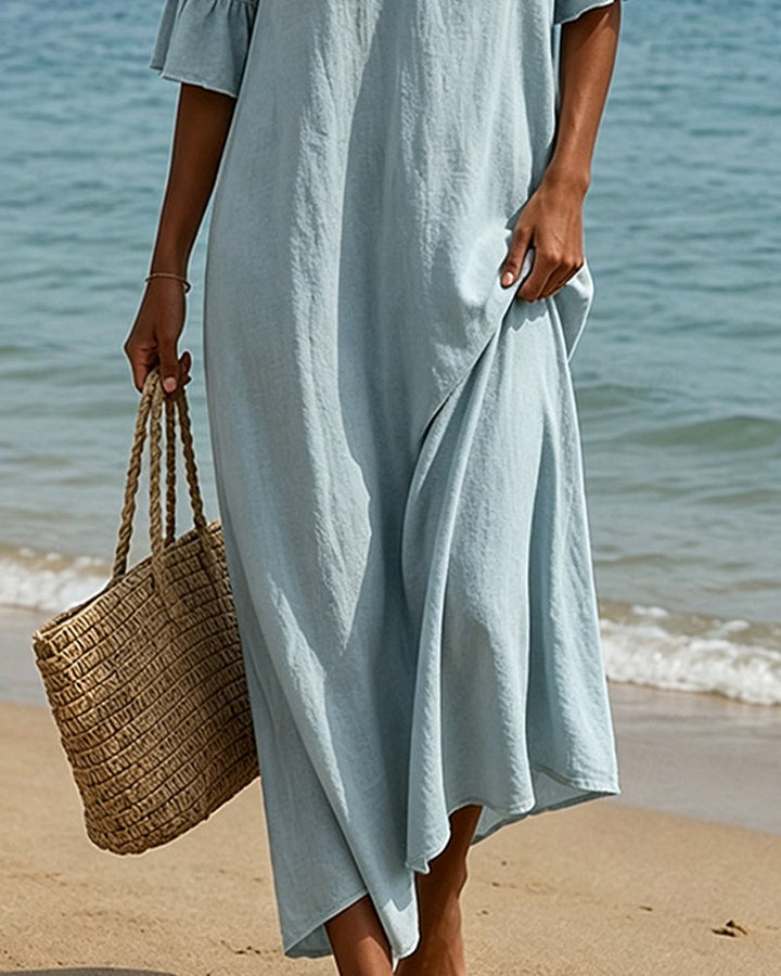 Deep V Ruffle Sleeve Hollow Lace Dress
