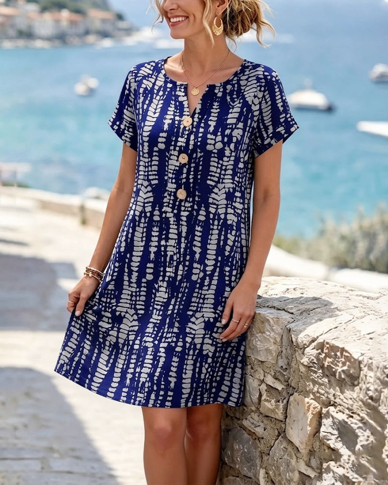 Contrast Color Short-Sleeved A-Hem Dress