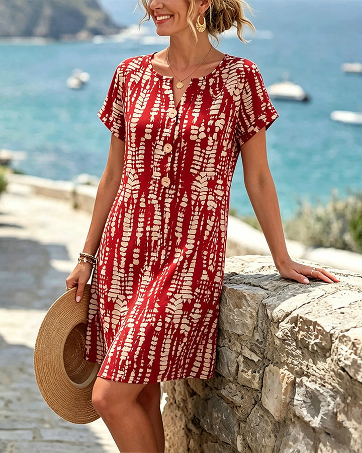 Contrast Color Short-Sleeved A-Hem Dress