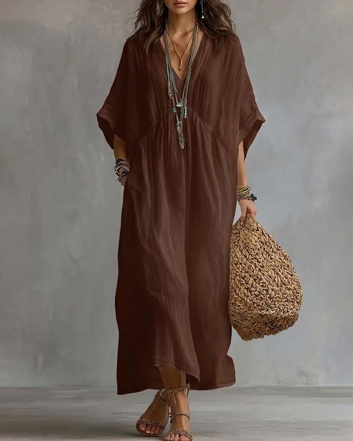 V-Neck Batwing Sleeve Flared Dress